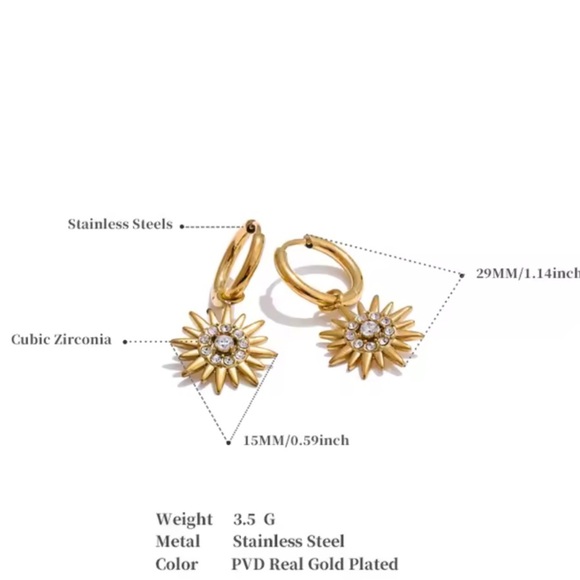 Sunburst 18K Gold Stainless Steel Hoop Earrings - Picture 3 of 9